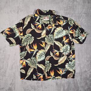 Mens KALAHEO Hawaiian Shirt Black Bird Of Paradise Floral Vintage XL Please Read